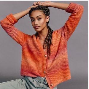 Maeve Anthropologie Hallie Space-Dyed Wool Blend Cardigan Pink Orange Combo